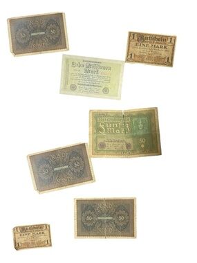 Vintage German Banknote Wall Decal Set - Neutral Green & Brown
